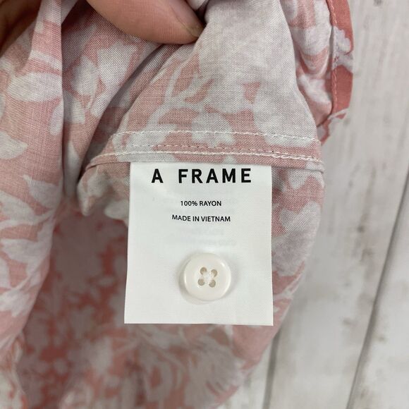 A-Frame Shirt Mens XL Slim Short Sleeve Button Up Pinky /Peach Floral NWT - Picture 5 of 8